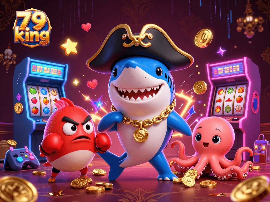 79 king engages players with thrilling jackpot action in this vibrant 3D casino scene.