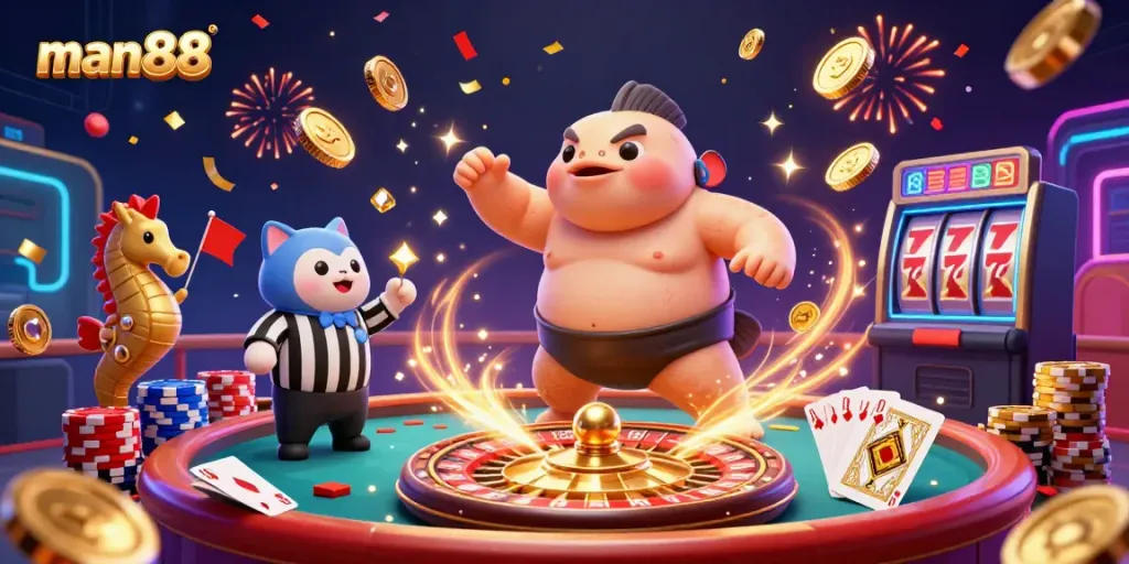 Experience thrilling gaming action with man88, featuring an underwater casino scene with dynamic characters and vibrant game elements.