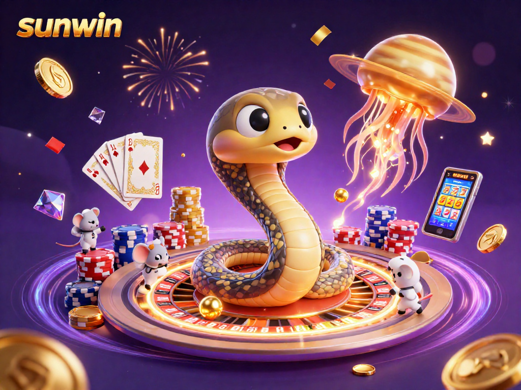 sunwin's vibrant cosmic casino scene featuring bets placed by astronaut mice.