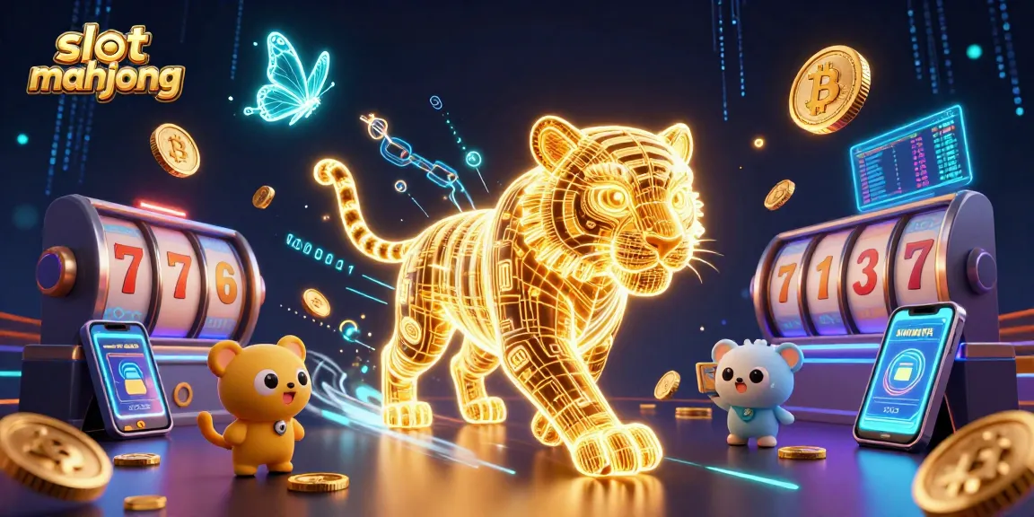 Experience slot mahjong action with colorful characters and digital casino elements in an exciting 3D illustration.