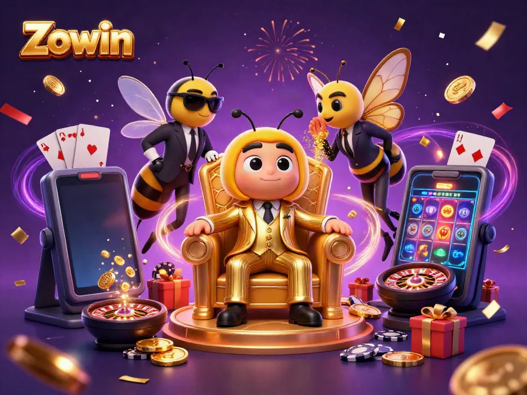 Zowin presents an exciting casino scene with a bumblebee mob boss and gaming elements