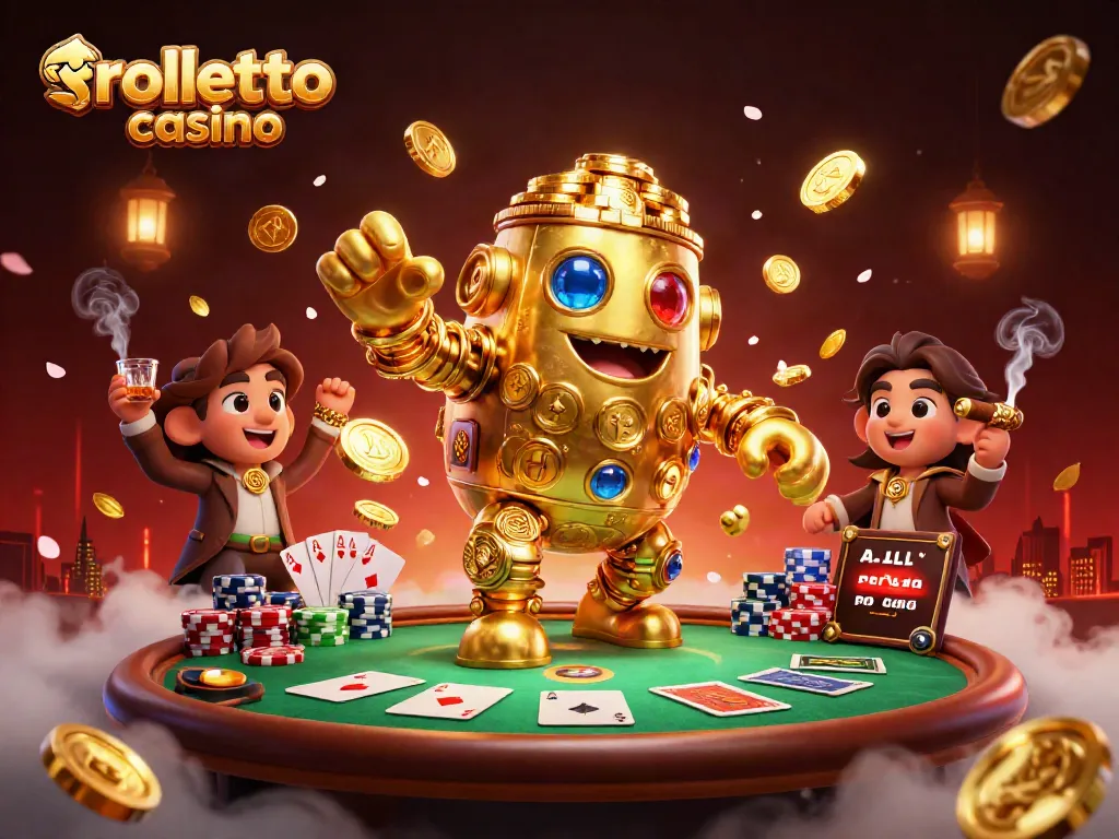 Experience thrilling gameplay at rolletto casino with vibrant poker-themed 3D illustration.