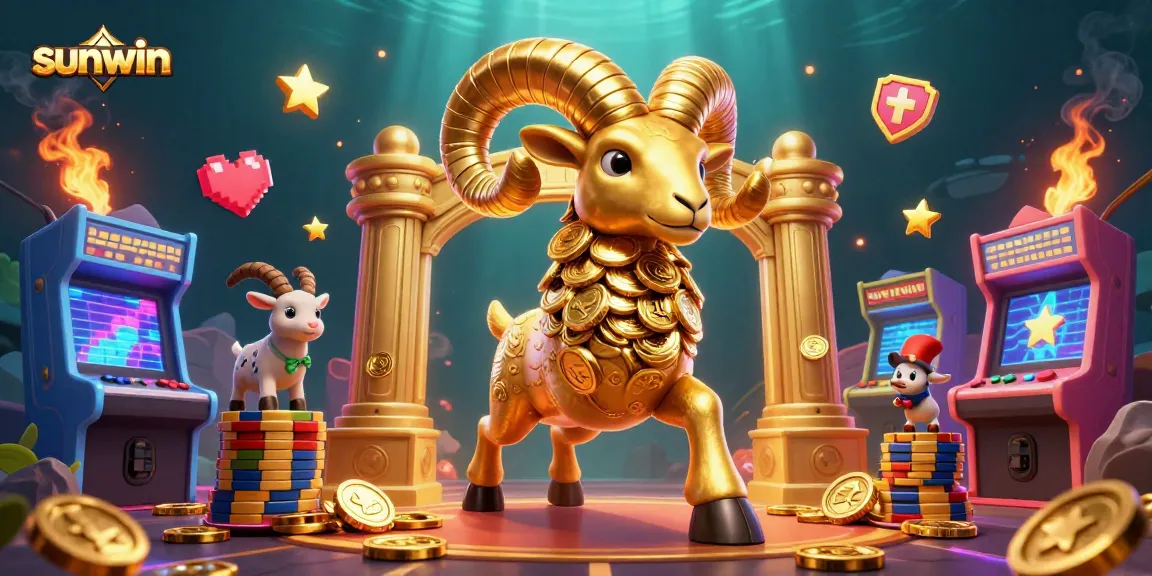 Win big at sunwin with a 3D golden ram charging through a vibrant casino game scene.