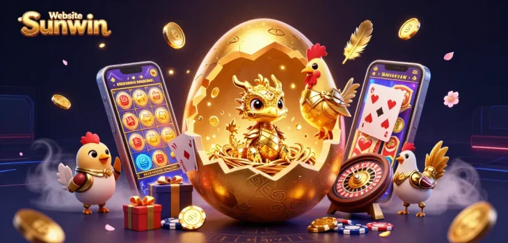 Experience thrilling gameplay at Website Sunwin with vibrant casino graphics, golden dragon elements, and gaming excitement.