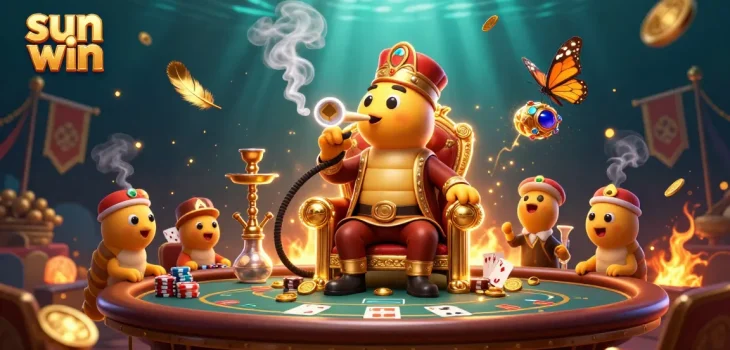 Engage with sun win gaming strategies illustrated in a vibrant casino scene featuring a caterpillar hookah-master.