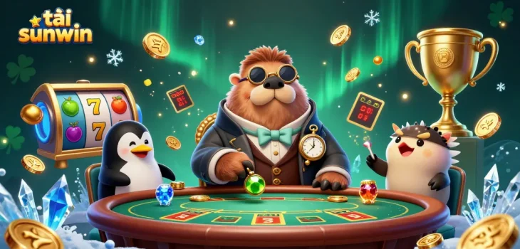 Experience the thrill of tải sunwin with our exciting underwater poker scene featuring a walrus and unique characters.