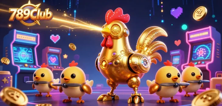 Join the fun at 789Club, where the golden rooster robot adds excitement to gaming adventures!